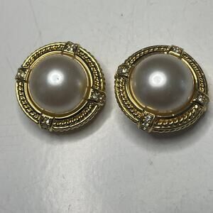Joan Rivers gold tone earrings clip on clip-on signed costume jewelry round pear